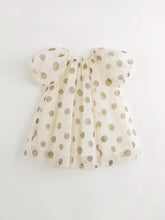 Young Girls' Sweet Polka Dot Mesh Puff Sleeve Short Sleeve Round Neck Dress For Summer